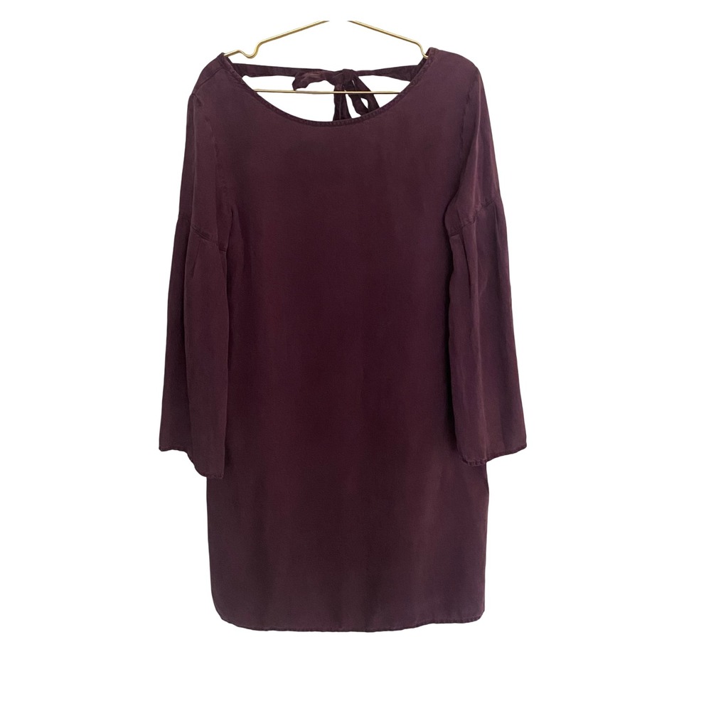 Cloth & Stone Anthropologie Plum Bell Sleeve Tie Back Tencel Dress Size S